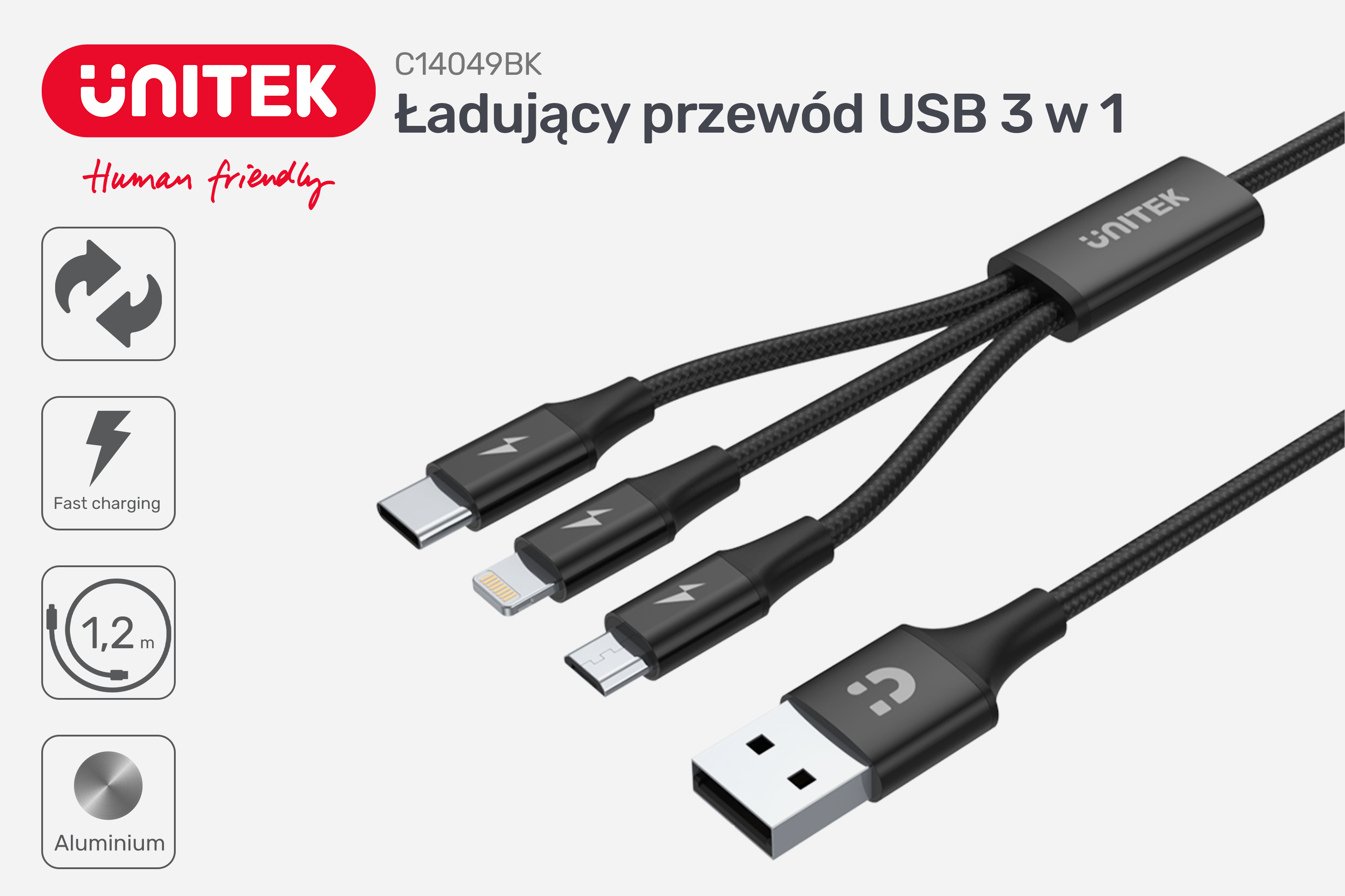 Ładujący przewód USB 3w1