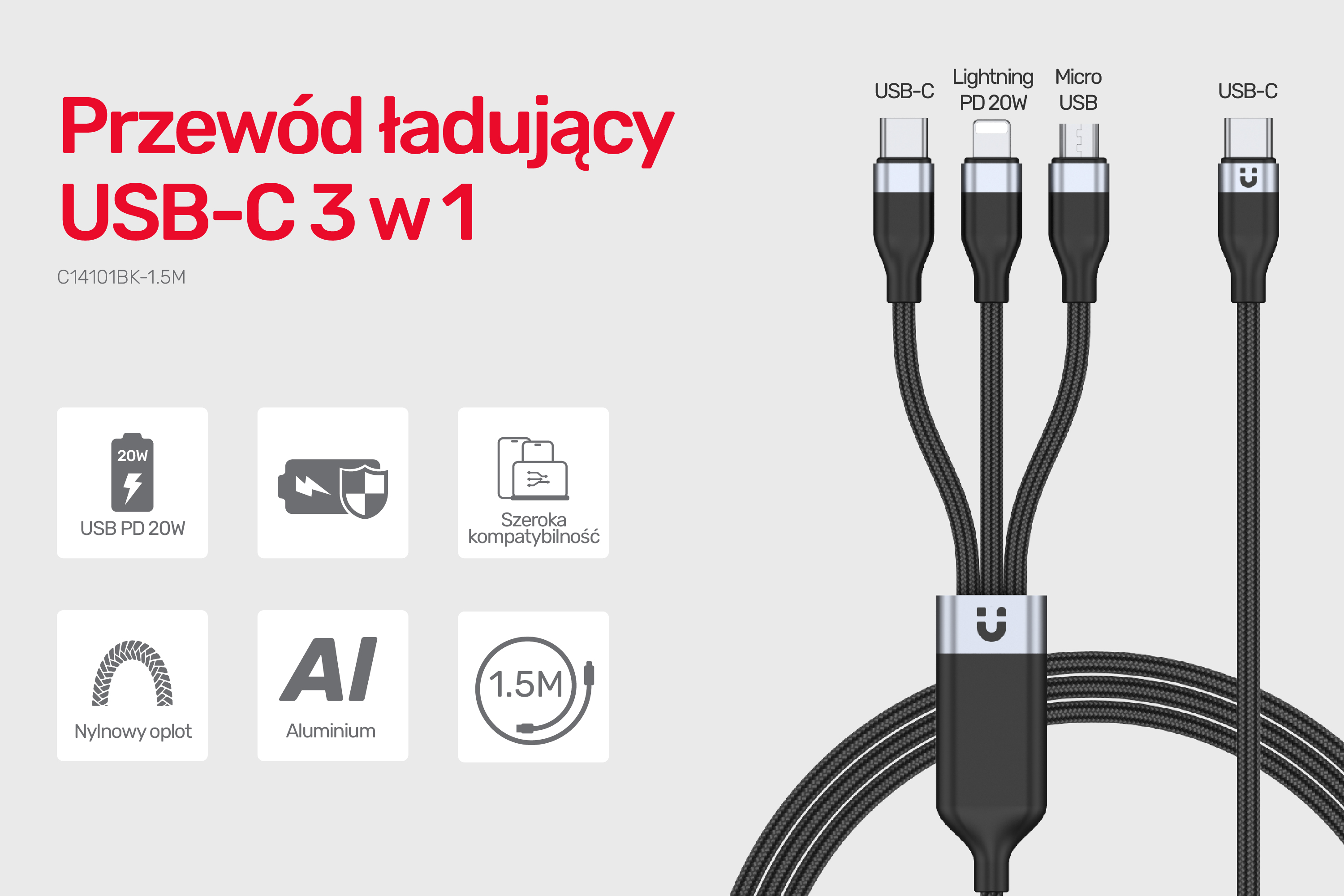 Przewód ładujący USB-C3 3w1