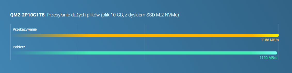 QM2-2P10G1TB: Przesyłanie dużych plików (plik 10 GB, z dyskiem SSD M.2 NVMe)