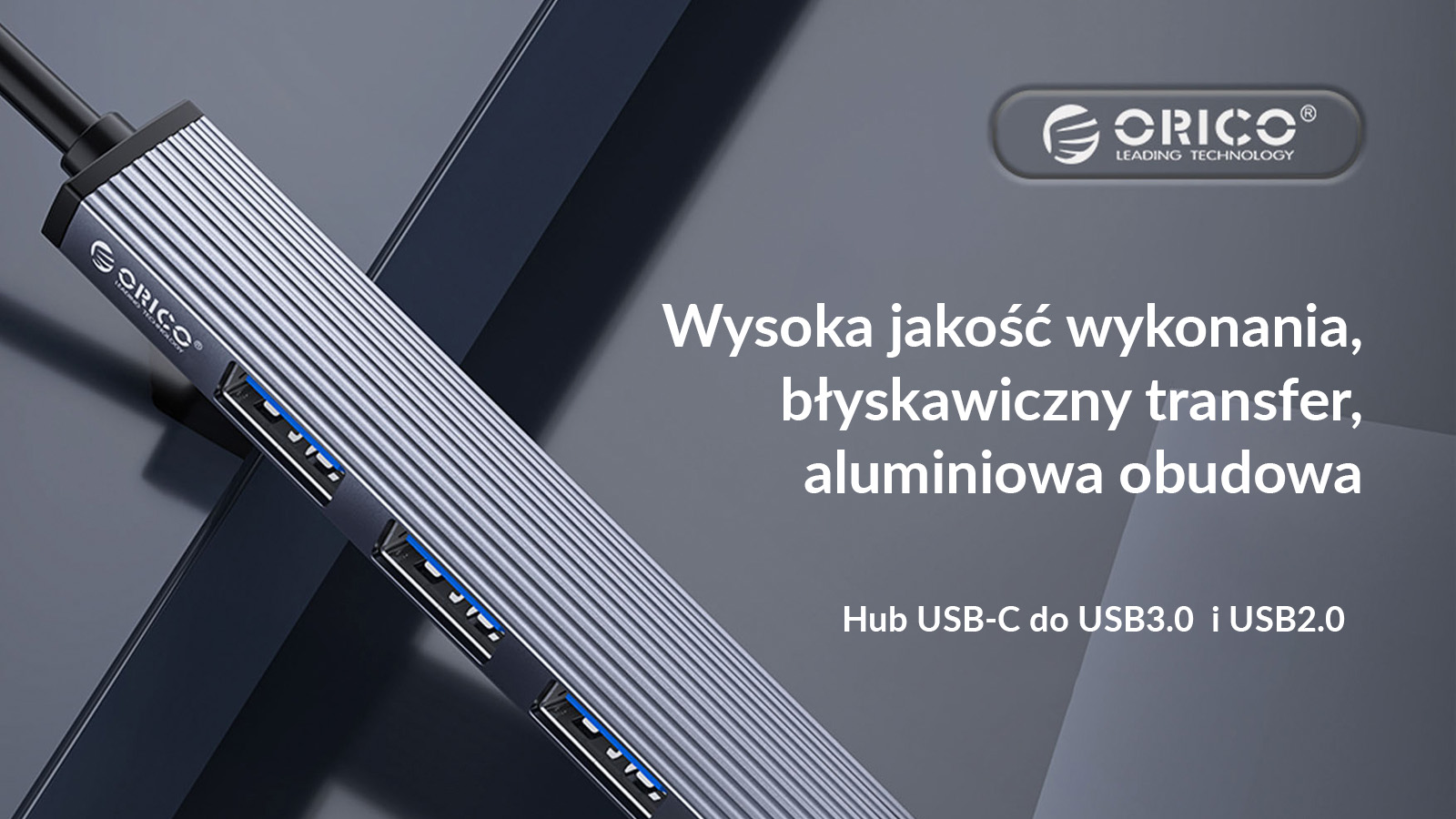 Hub z aluminium i portami USB.